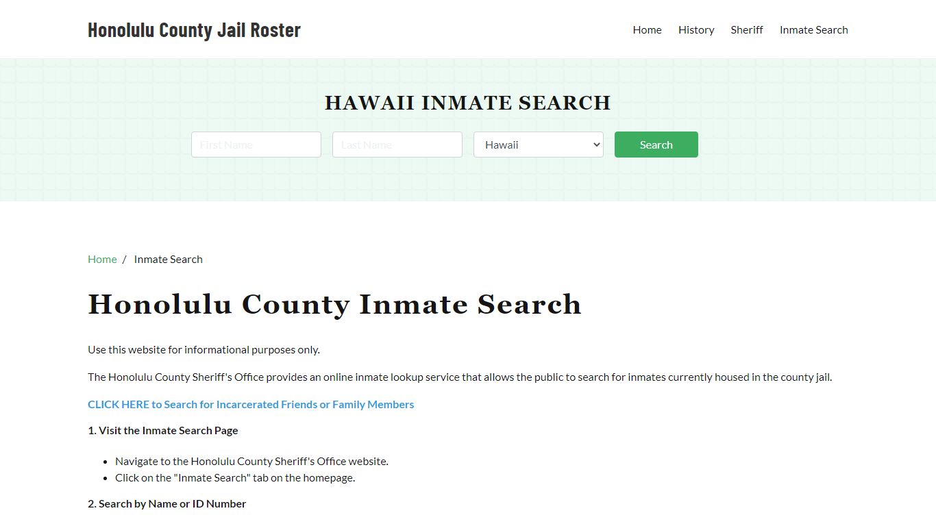 Honolulu County, HI Detainee Lookup