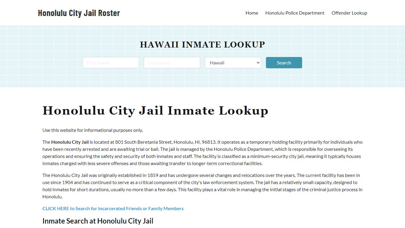 Honolulu City Jail, HI Inmate Search, Jail Roster, Bookings