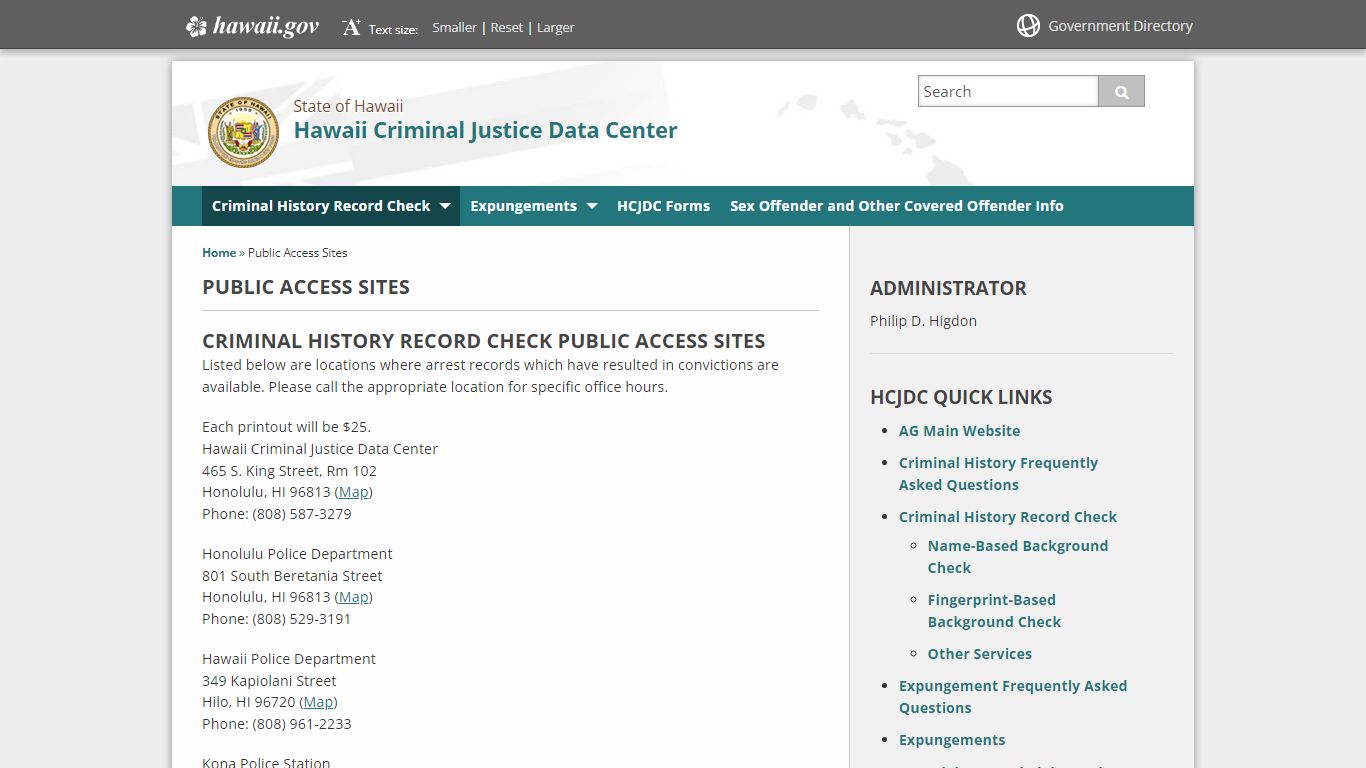 Hawaii Criminal Justice Data Center | Public Access Sites